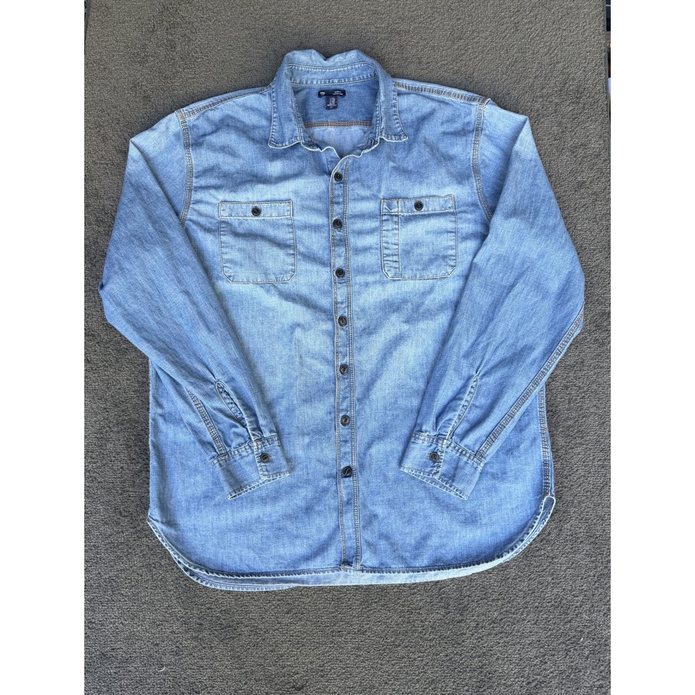 Gap Mens XXL Classic Fit Light Wash Denim Button Down Long Sleeve Shirt